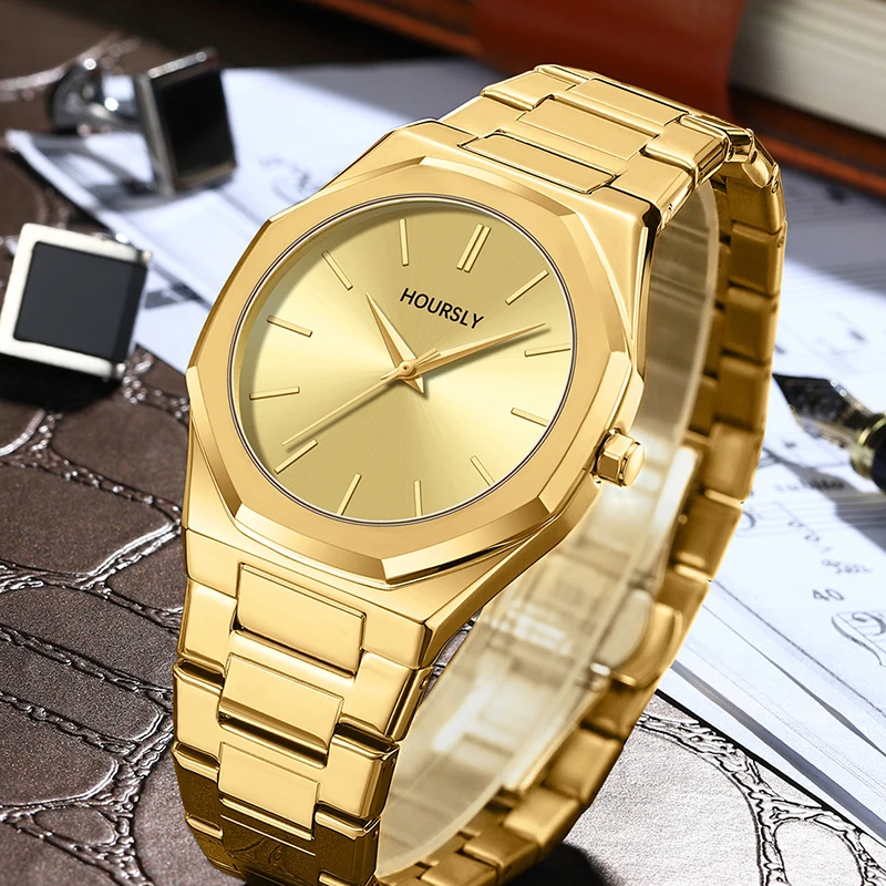 Men's Luxury Gold Quartz Wristwatch with Stainless Steel Band