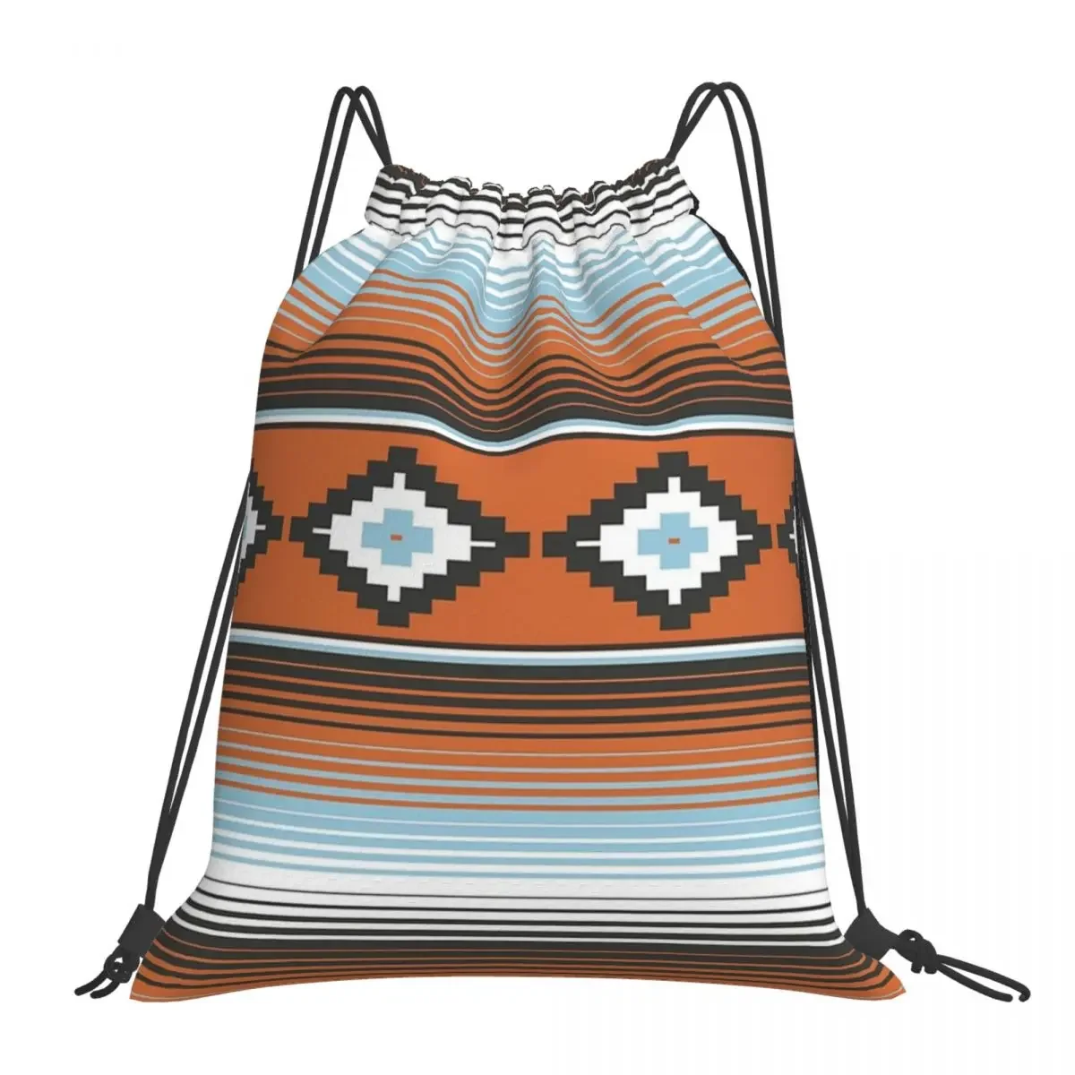 

Modern Mexican Serape In Brown And Blue Backpack Portable Drawstring Bags Drawstring Bundle Pocket Sports Bag BookBag Man Woman