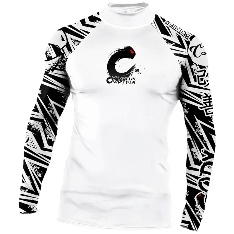 Alta elasticidade casal upf 50 + manga longa rash guard masculino secagem rápida camisa de surf proteção solar roupa de banho para natação praia esportes