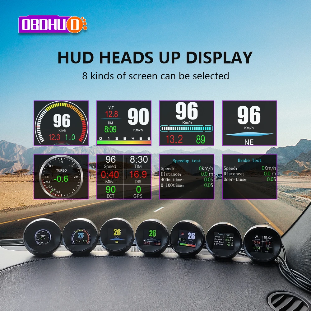 

OBDHUD P11 Head-up Dispaly OBD2+GPS Car HUD Digital Speedometer Water Temp Fuel Consumption Plug and Play On-Board Computer
