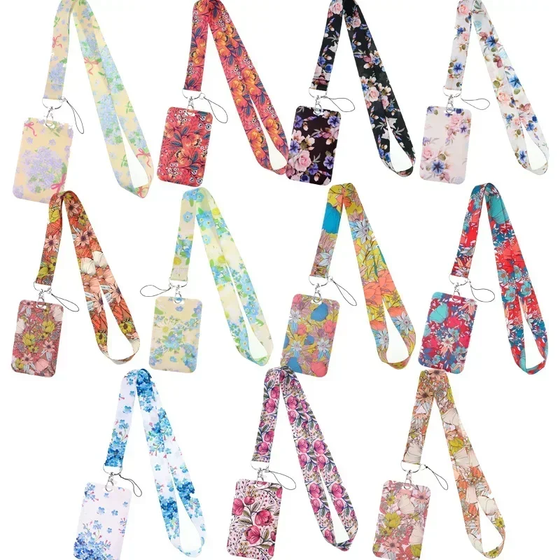 Flower Series Neck Strap Lanyards Keychain Badge Holder ID Credit Card Pass Hang Rope Lanyard For Keys Accessories