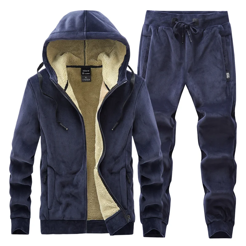

8XL Men's Cashmere Tracksuit Sets Winter Warm Zipper Coat Casual Hoodie Jacket Jogger Sweatpants 2 Piece Male Streetwear Suit