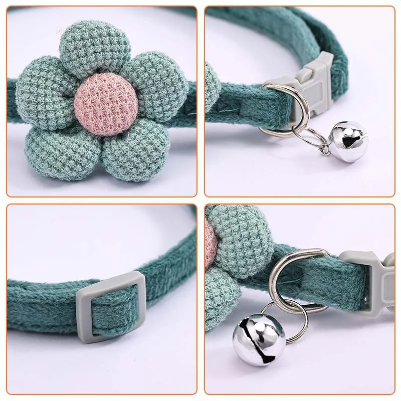 Collier pour chat ajustable avec dispositif de sécurité à ouverture facile et collier à clochette florale.