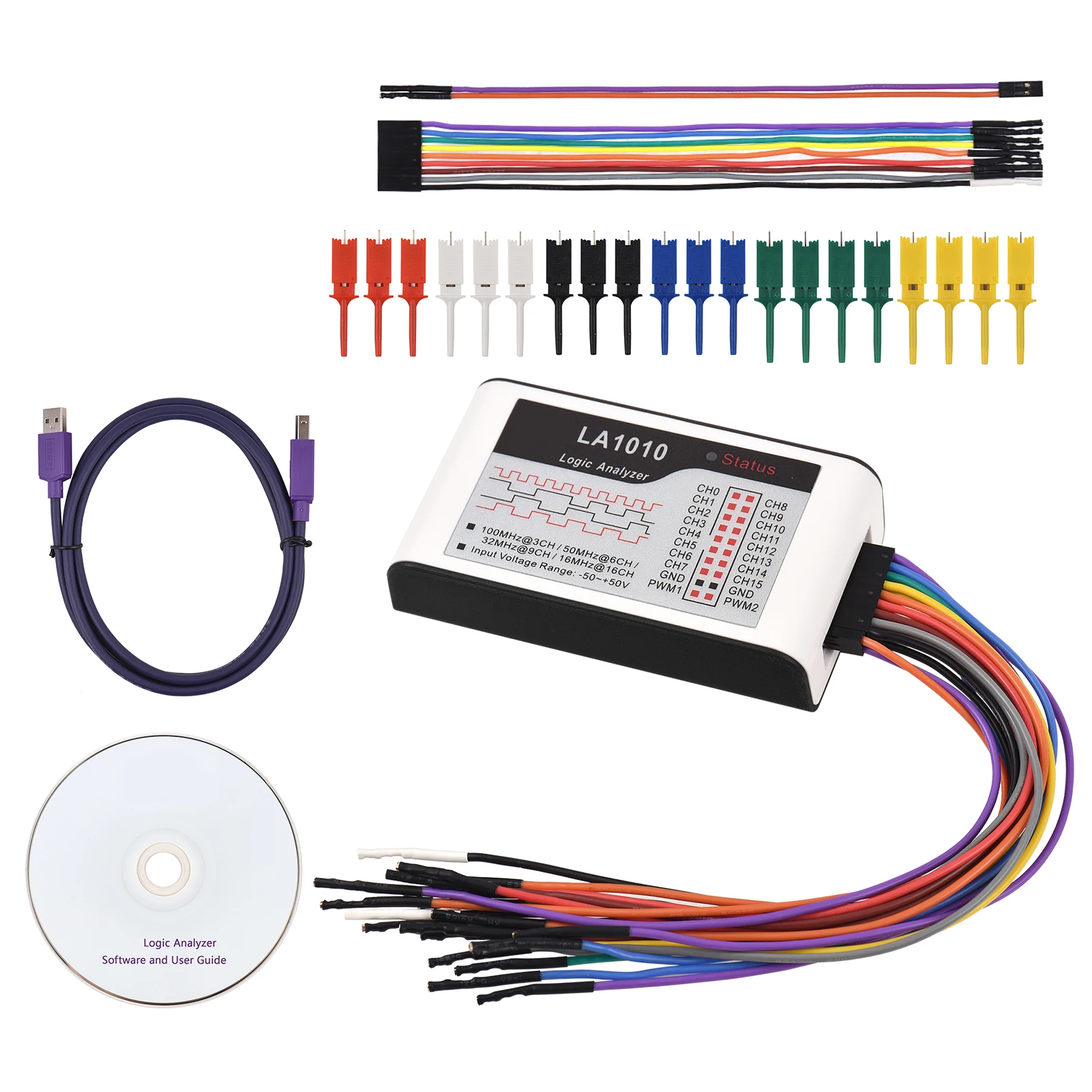 16 Channels Logic Analyzer USB 2.0 Interface 100MHz Sampling Rate Supports PC Software for Timing Judgment and Analysis