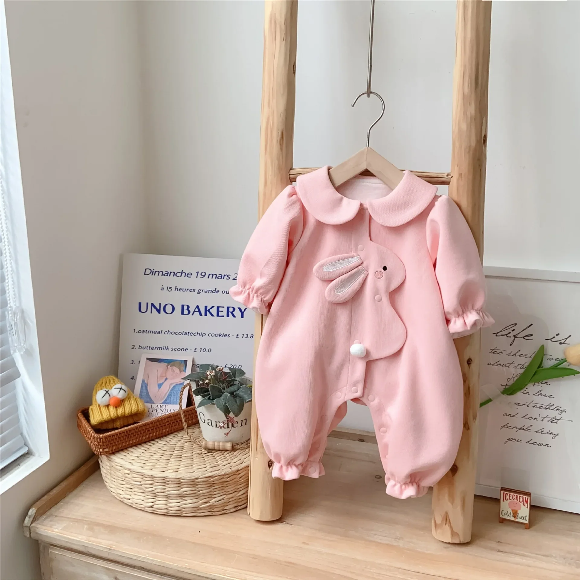 

Newborn Winter Romper Baby Girls Cute Bunny Fleece thicken for Cozy Comfort infant kids jumpsuits outwear clothing 0-24M