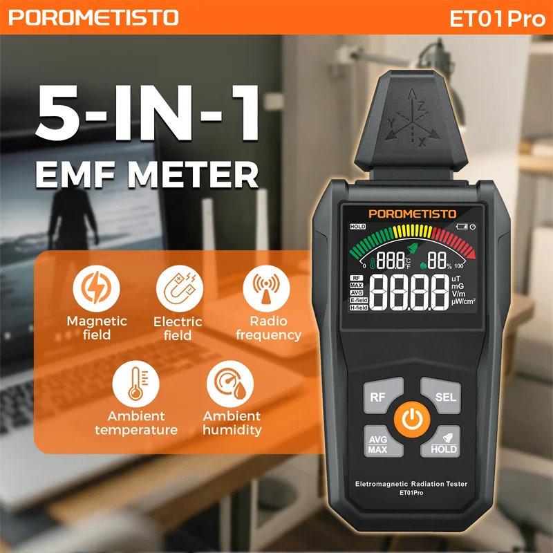 ET01Pro 5-in-1 Electromagnetic Field Radiation Detector 30Mhz~8GHz High Frequency EMF Analyzers Three-axis Radiometer Tester