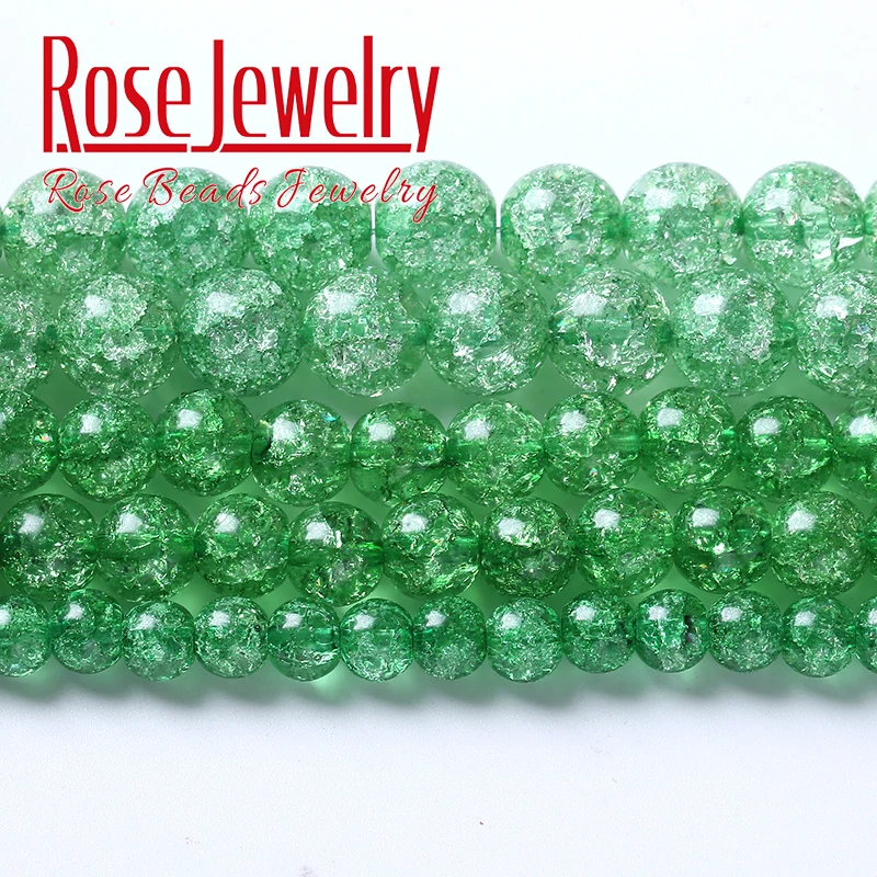 

Green Cracked Crystal Quartz Glass Round Beads Natural Stone Loose Beads For Jewelry Making Diy Bracelet Accessories 6 8 10 12mm