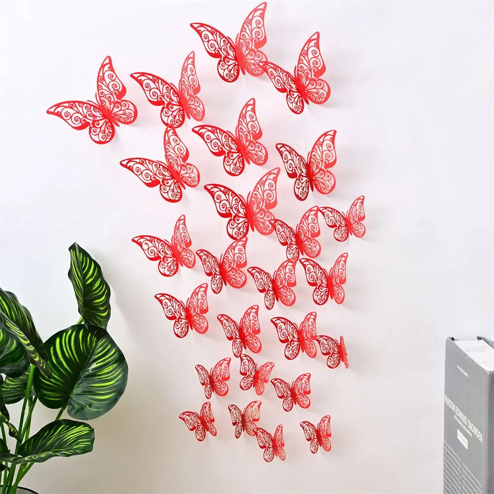 12PCS Party Decoration Wedding Butterflies Art Wall Art Decor Wall Decals 3D Butterfly Stickers Hollow Butterflies Decals,Butterfly Wall Decor,3d Stickers,3d Wall Stickers