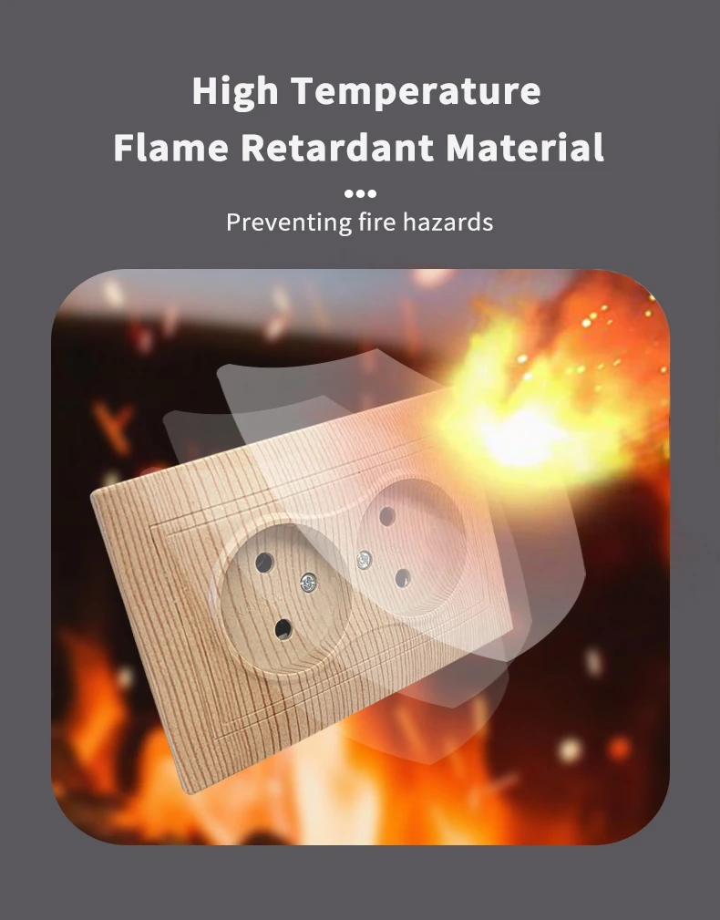 Description Picture 6 of itemWESA Wood Power Socket European Standard Wall Socket Electrical Outlett Not Ground Embedded Plug Flame Retardant Plastic Panel