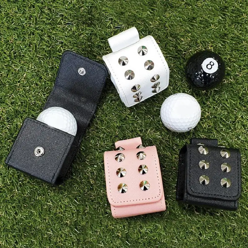 Golf Ball Mini Pouch PU Leather Golf Ball Pouch Bag Portable Waist Belt Carrier Bag Rivets Golf Ball Holder Utility Pouch Sports 