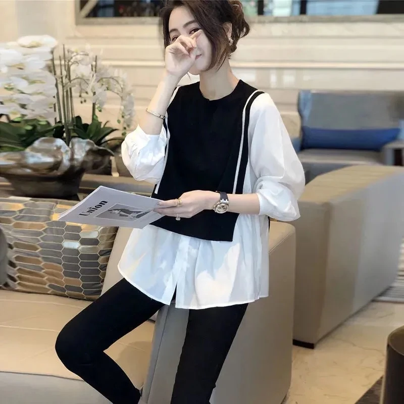 

Комплект из 2 предметов, женская блузка, пэчворк, летний винтажный дизайн 2023, свободная повседневная женская верхняя одежда с круглым вырезом и рукавами-фонариками