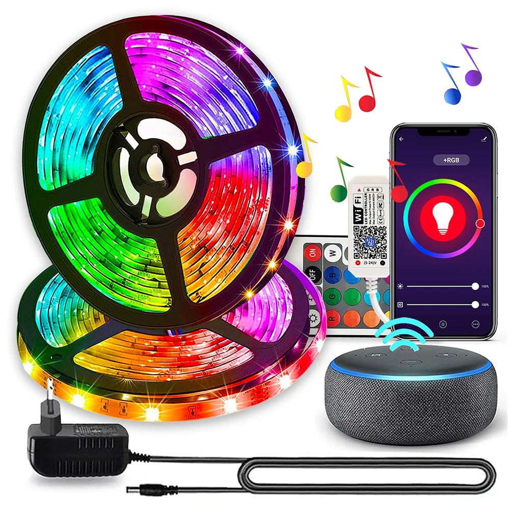 WIFI 30M LED Strip Lights Bluetooth RGB 5050 Alexa Flexible Lamp 20M 25M Tape Diode For TV Desktop Screen BackLight |