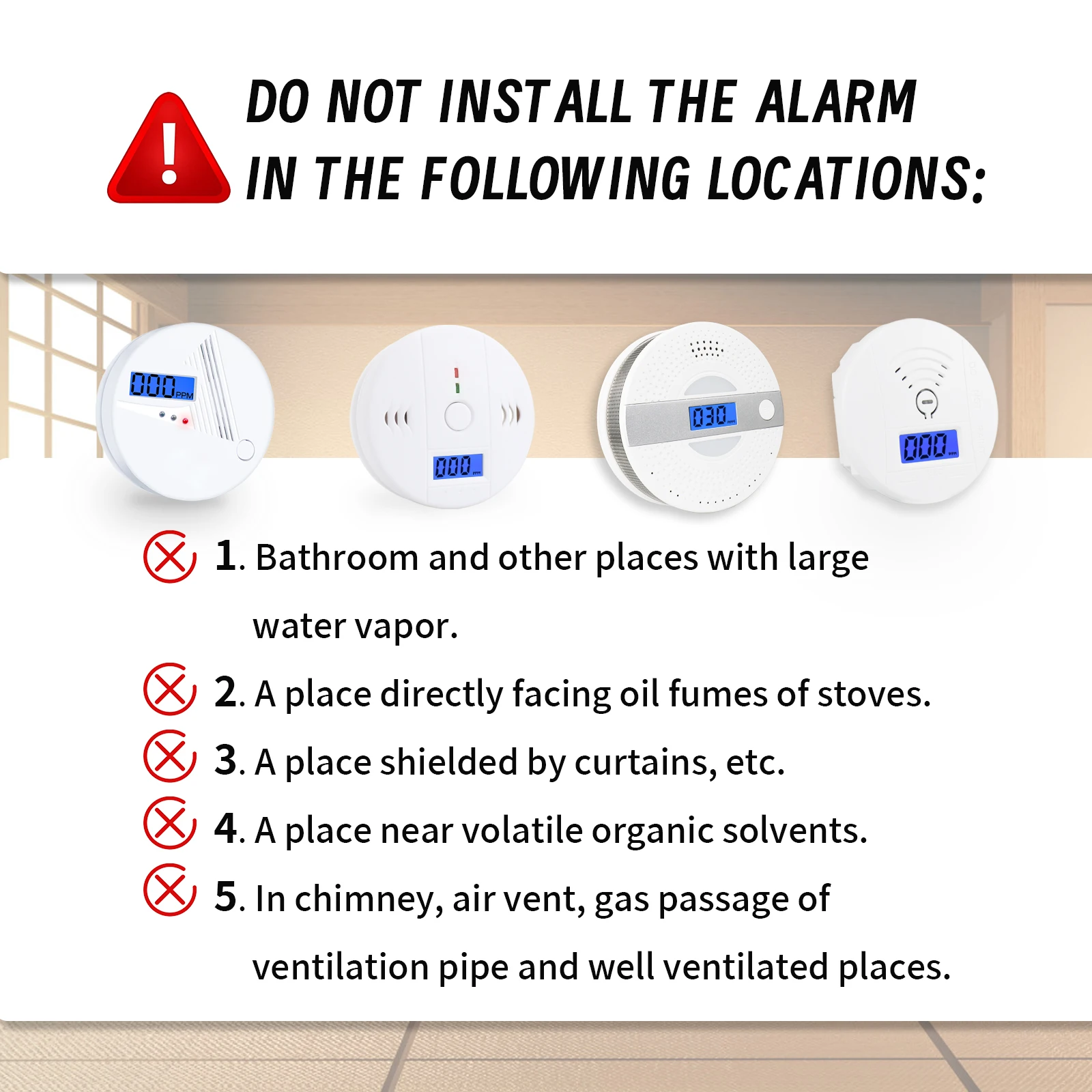 Independent CO Alarm Sensor Carbon Monoxide Alarm Detector High Sensitive Warning LCD Display