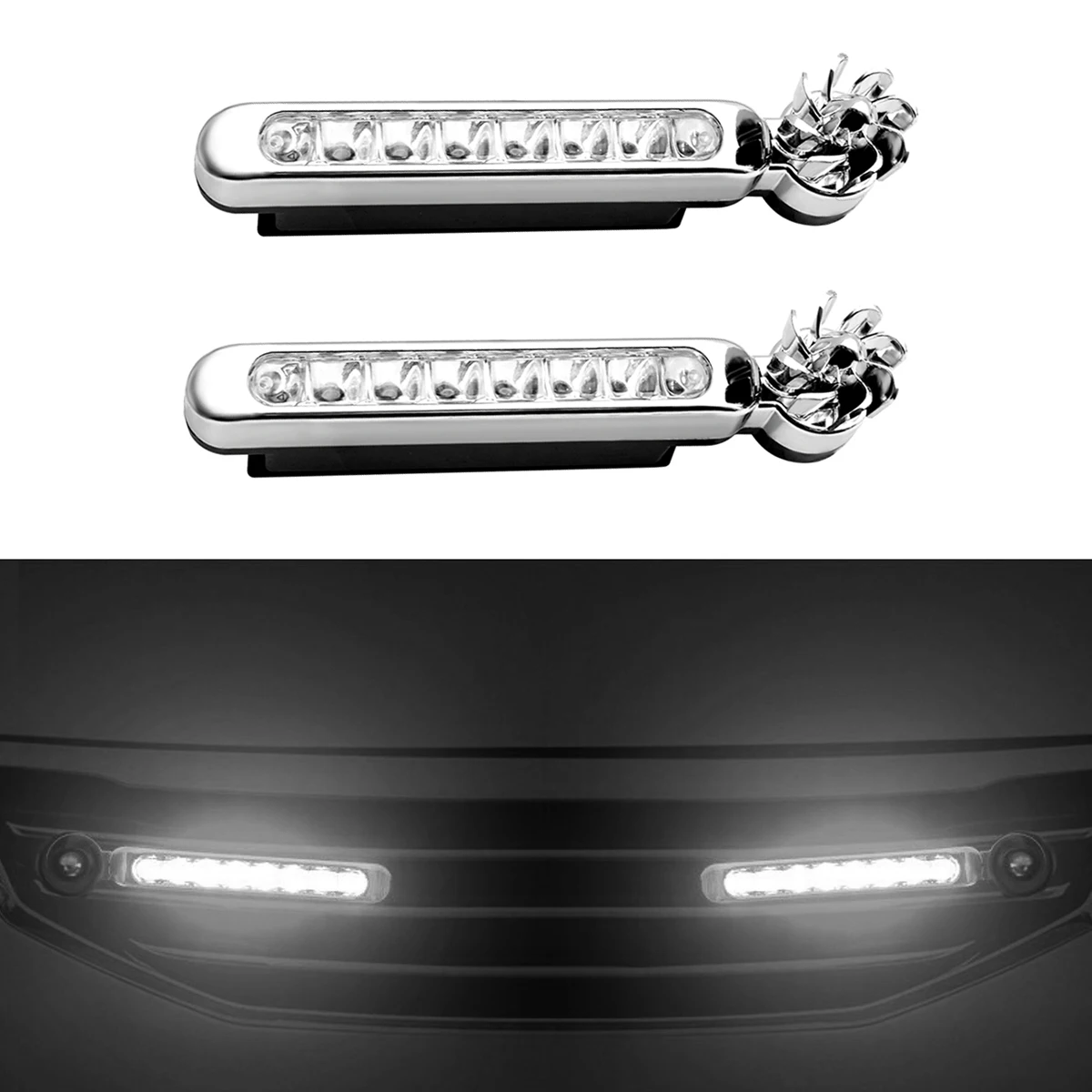 

2pcs Car Wind Power DRL Daytime Running Light 8 LEDs Lighting Headlight Rotation Fan Power Automobile Lamp For Car Motocycle