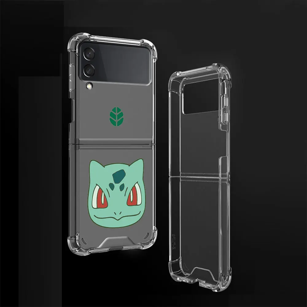 Cute Cartoon Pokemons Phone Case For Samsung Galaxy Z Flip 3 5G Funda Z Flip3 Clear PC Hard Shockproof Cover Shell Airbag case for galaxy z flip3