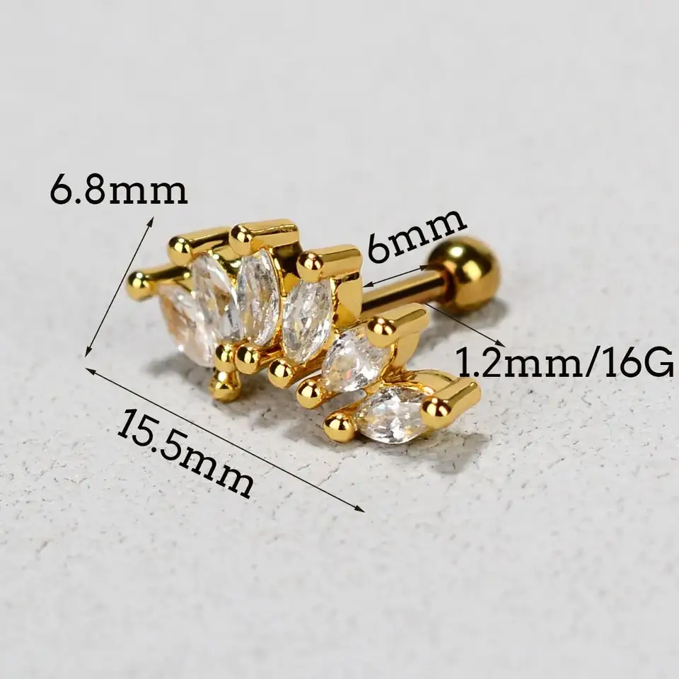 1 pz in acciaio inox CZ piccolo Piercing orecchino a bottone geometria fiore foglia Helix trago lobo orecchino cartilagine Piercing gioielli dell'orecchio  36