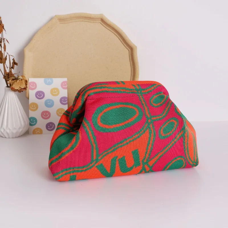 2026New High-end Pattern Clutch Bag Trendy Knitted Clip Bag Versatile Large Capacity Suitable for Storage Bags Love Knitted Hand 8