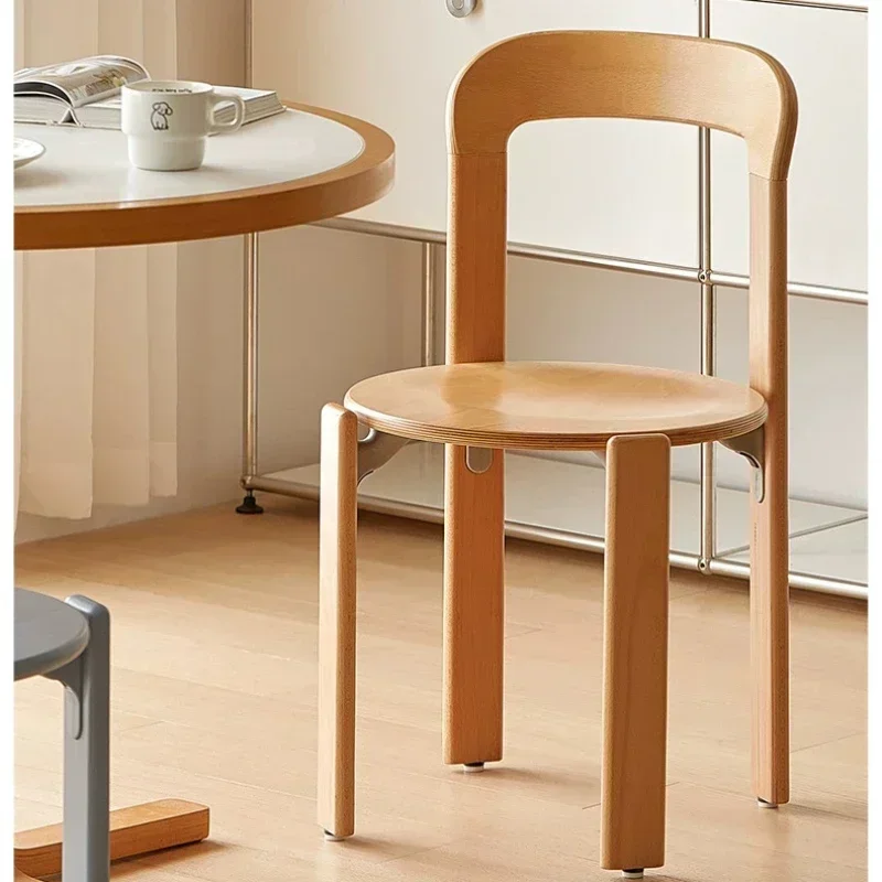 Nordic Rey Beech Solid Wood Plywood Dining Stackable Vintage Curved Backrest Swiss Chair Restaurant Chair