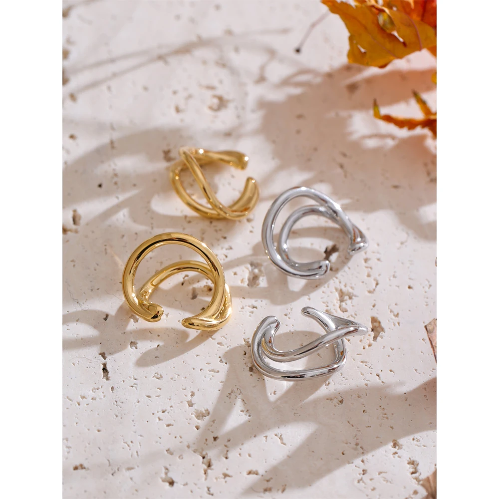 Yhpup Minimalist Double Layer Geometric Ear Clip Bone Earrings