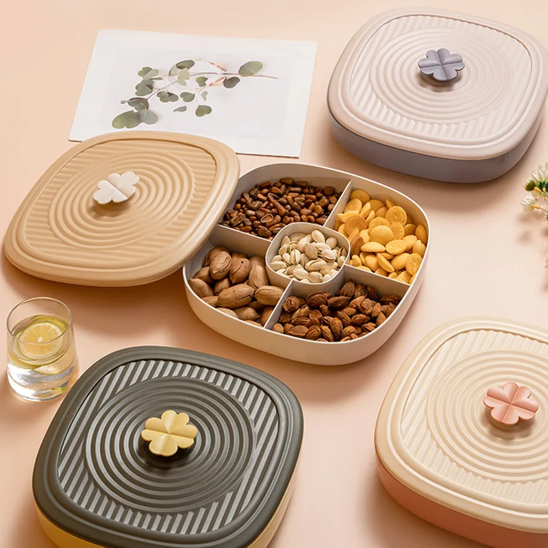 1 Pc Food Storage Tray Dried Fruit Snack Plate Appetizer Serving Platter Party Candy Nuts Dish Cover Kitchen Supplies