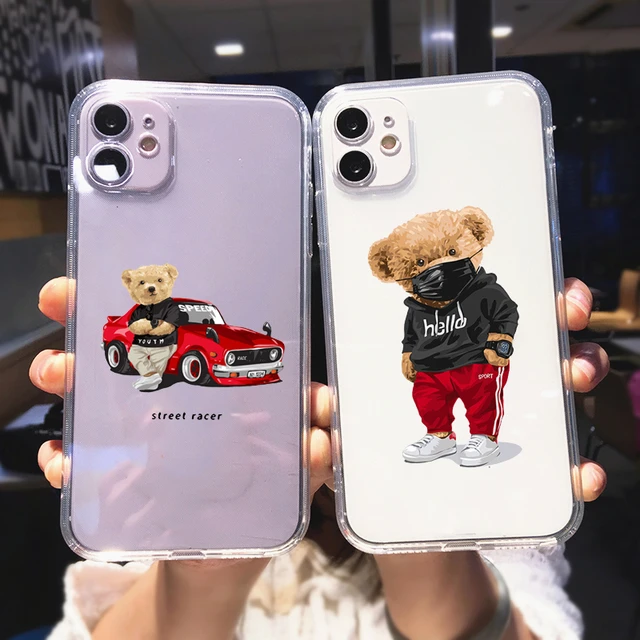 Funda de teléfono con Oso de dibujos animados para iPhone, carcasa de suave y transparente para modelos 11 Pro Max, XR, 14, X, XS MAX, SE20, 7, 8 Plus - AliExpress