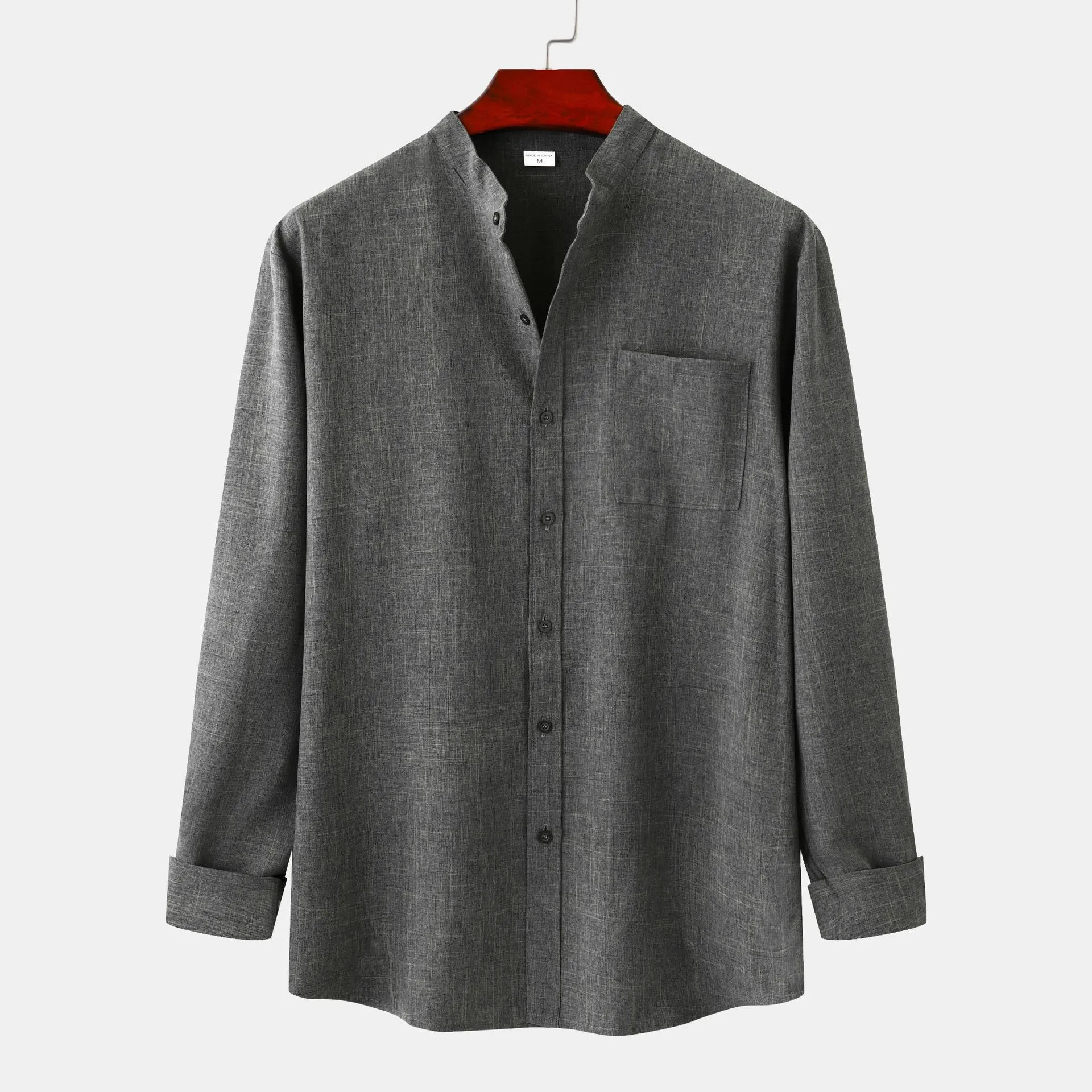 

Men's Casual Solid Color Stand Collar Simple Long Sleeve Shirt shirt Grey