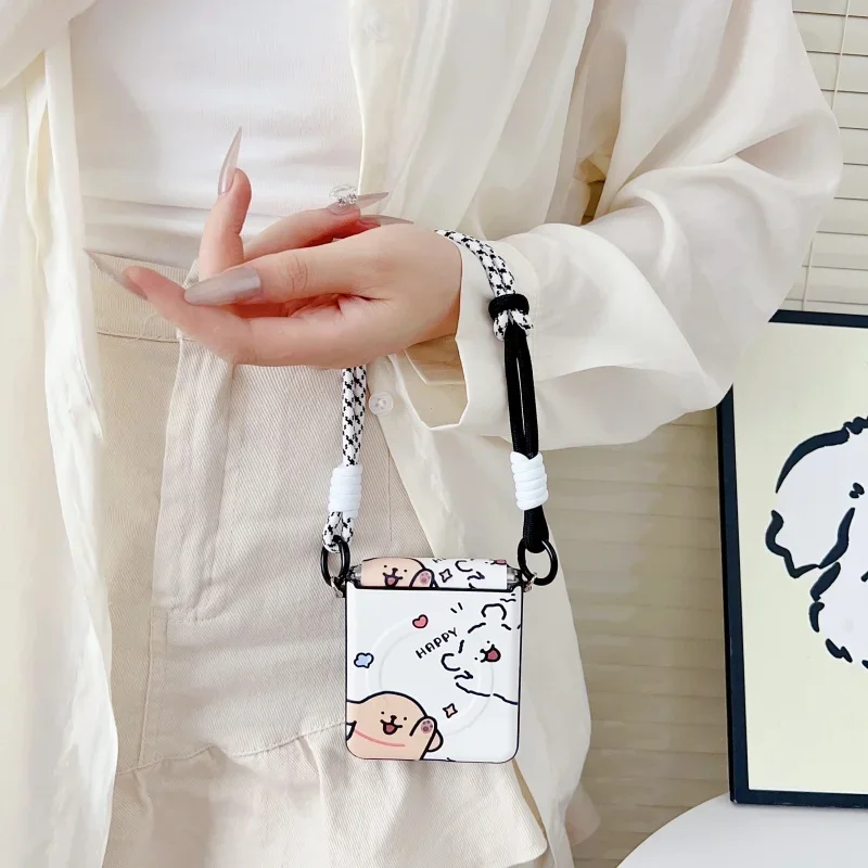 Cute Cartoon Puppy Pattern Magnetic Phone Case with Lanyard - Shockproof Back Cover