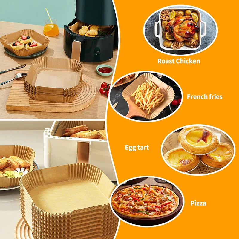 Air Fryer Paper Liners Disposable Oil-Proof Waterproof Oven Baking Paper Round Square Rectangle Parchment Kitchen Party Supplies