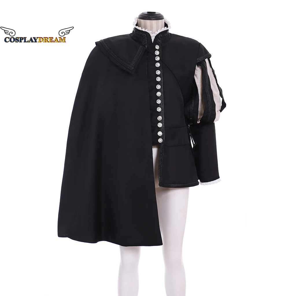 Black Renaissance Medievale Tudor Elisabettiano Costume Cosplay Uomini Adulti Tudor Prince Cappotto Militare Con Mantello