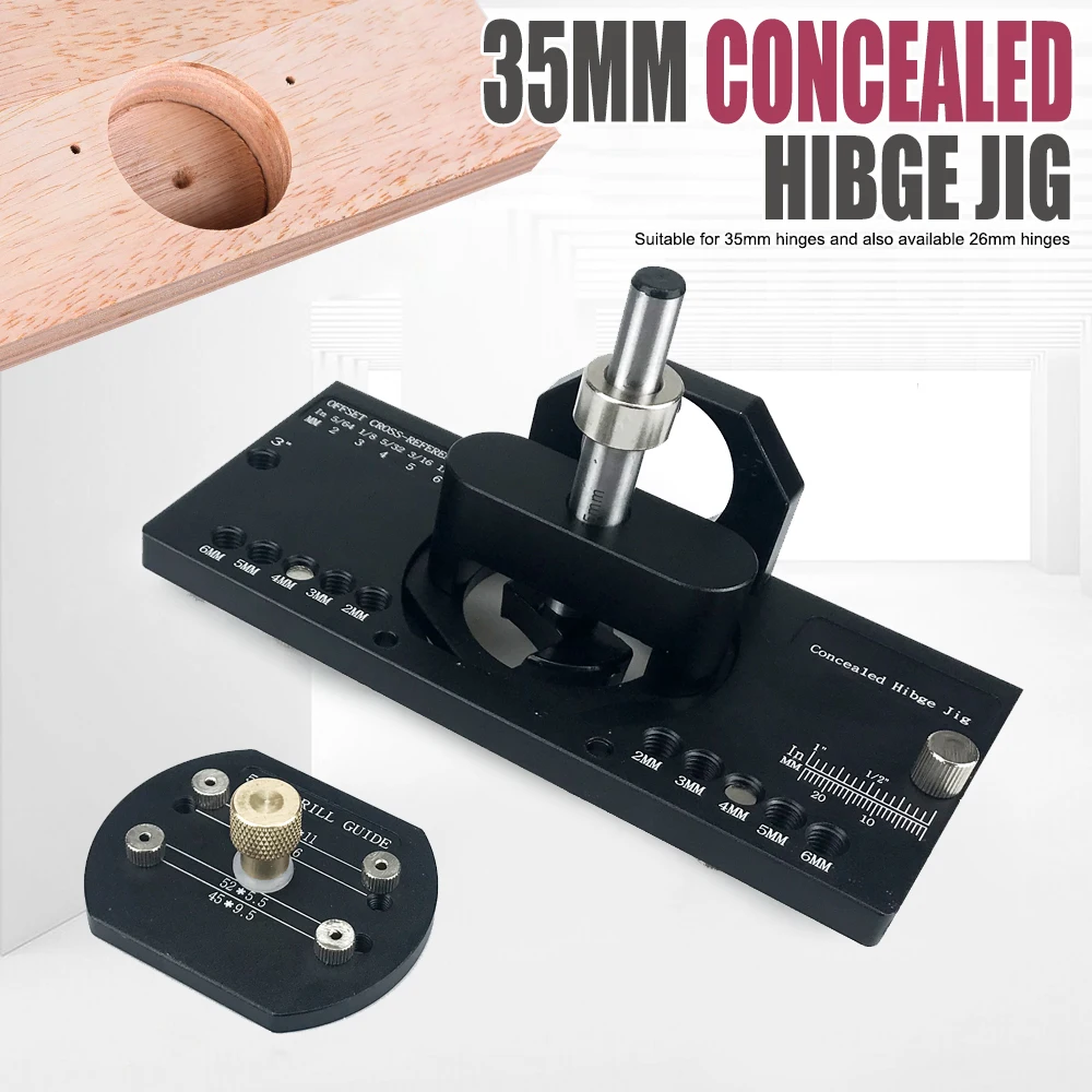 35mm Concealed Hinge Jig Kit Woodworking Hole Drilling Guide Locator Aluminum Alloy Cabinet Hinge Mounting Jig Puncher Template 35mm concealed hinge jig kit woodworking tool drill bits hinge drilling hole router jig hardware template guide woodworking