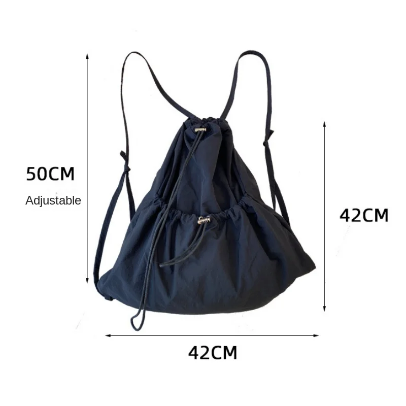 Leisure Versatile Pleated Backpack Niche Design Forest Style Nylon Drawstring Bag Fashionable Commuting Large Capacity Backpack