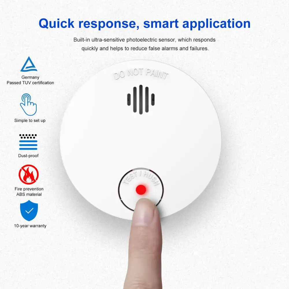 

Smoke Alarm Detector Voice Warm Fire Sensor Smart Home Security Protection High Sensitive Built-in Lithium Smart Life