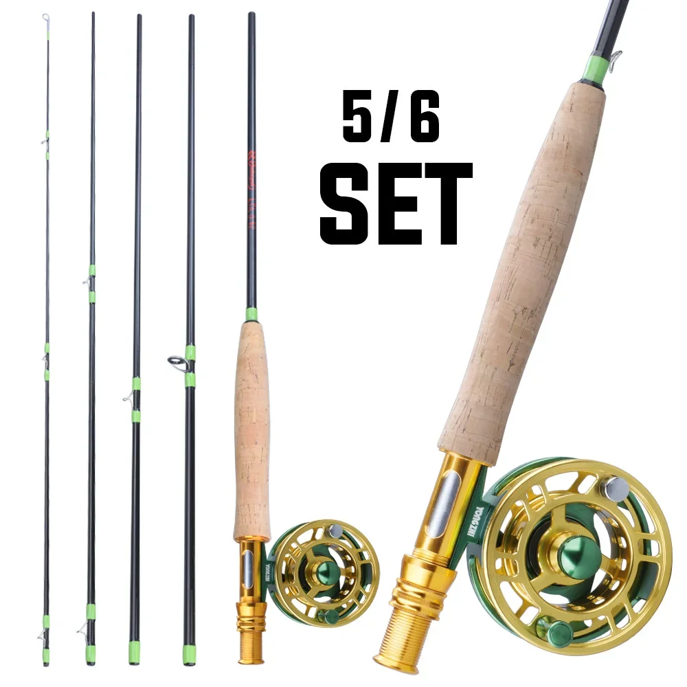 Sougayilang Fly Fishing Rods and Reels 5-sections Carbon Rod 5/6 Reels for Trout Perch Fishing Suitable for Leisure Fishing