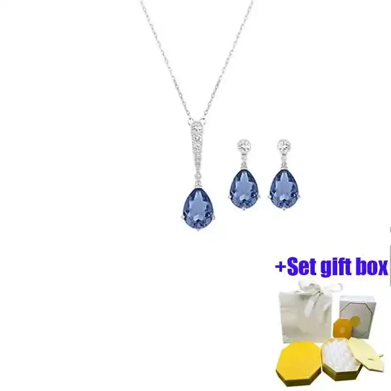 

Новое поступление 2024, набор SWA в форме сапфировой груши с серьгами, ожерельем и кулоном в подарочной коробке, на годовщину, в подарок, на свадьбу