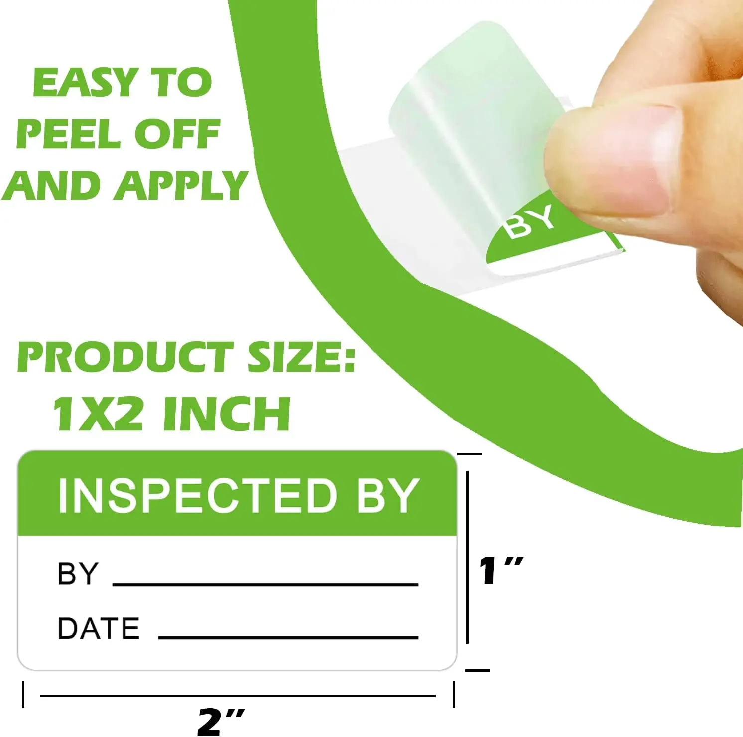 500Pcs Quality Control Inventory Labels 1x2Inch Inspected by Rectangle Stickers Fluorescent Green Stickers for Inventory Control