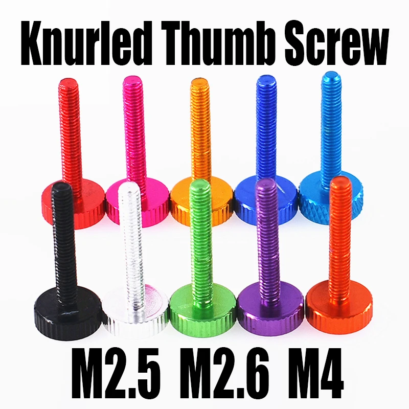 

5PCS M2.5 M2.6 M4 Colourful Aluminum Alloy Knurled Thumb Screw Hand Tighten Thumb Screw For DIY/Computer Case/Model Airplane