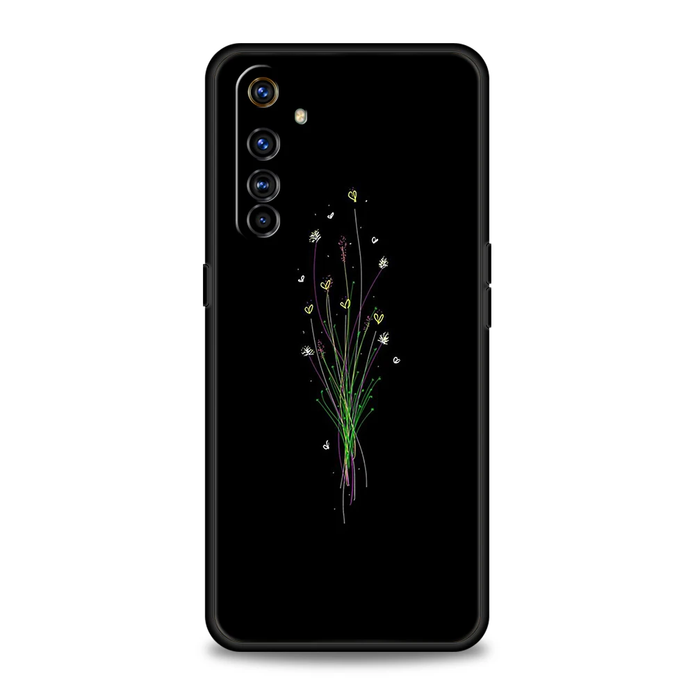 Elegant Black Flower Shockproof Silicone Phone Case - Stylish Protective Cover