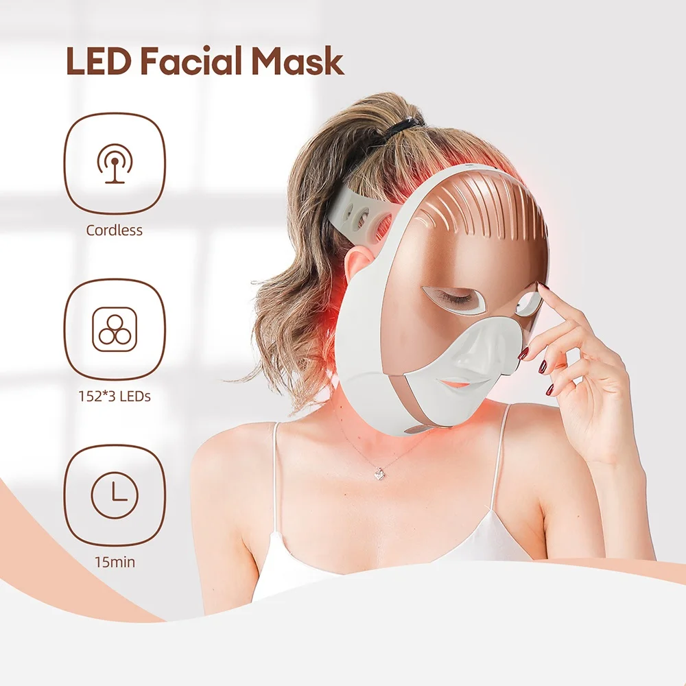 Facial LED Mask 8 Color LED Therapy Facial Mask Anti Aging Rejuvenation Brighten Face Neck Care Machine