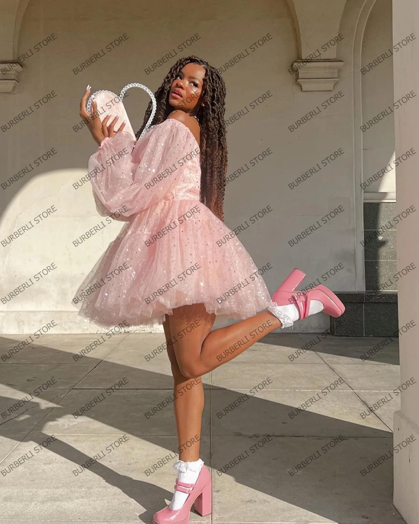 Glitzer kleid mit puffärmel Clearance