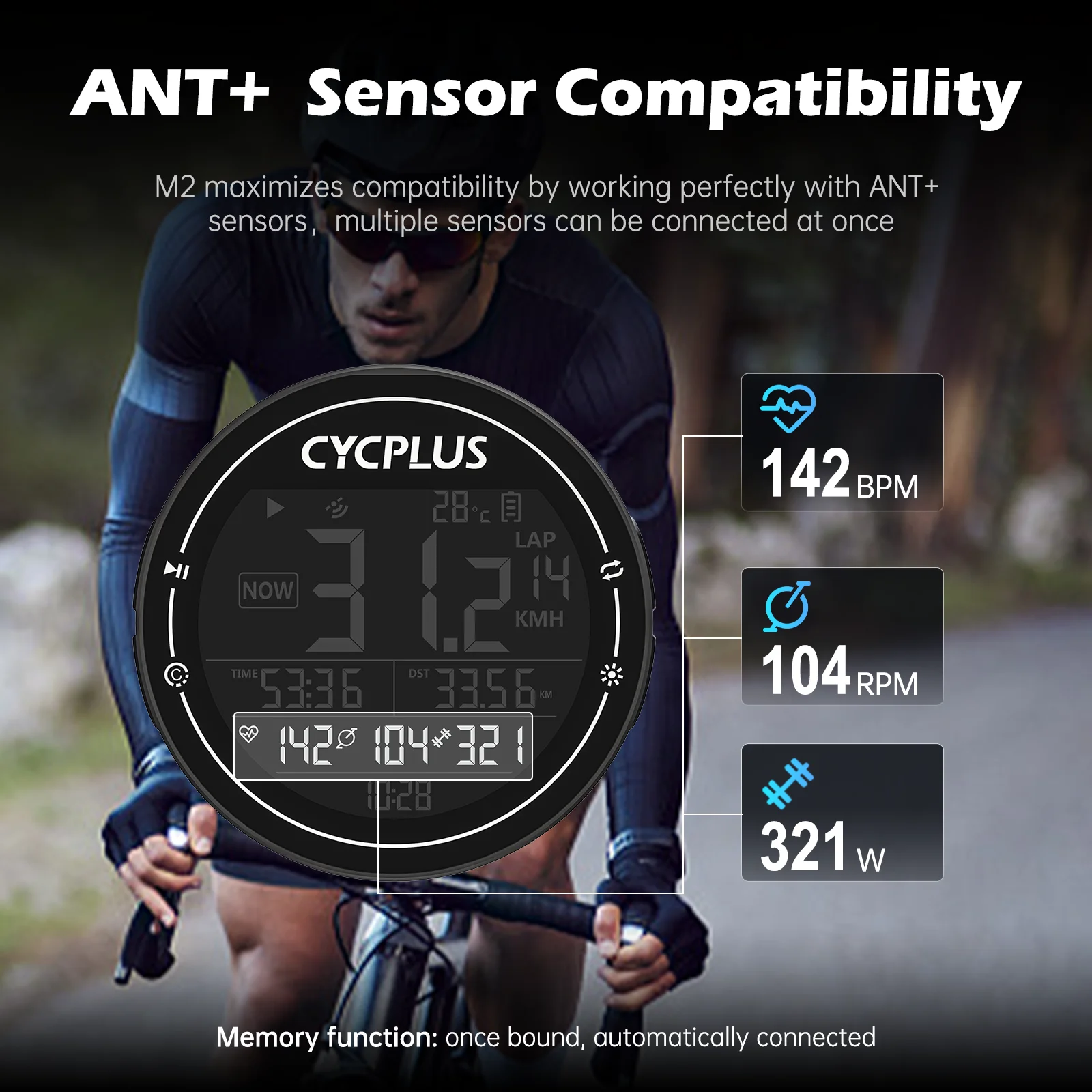 CYCPLUS M2 Wireless GPS Bicycle Computer ANT+ BLE Cycling Road Bike MTB ...