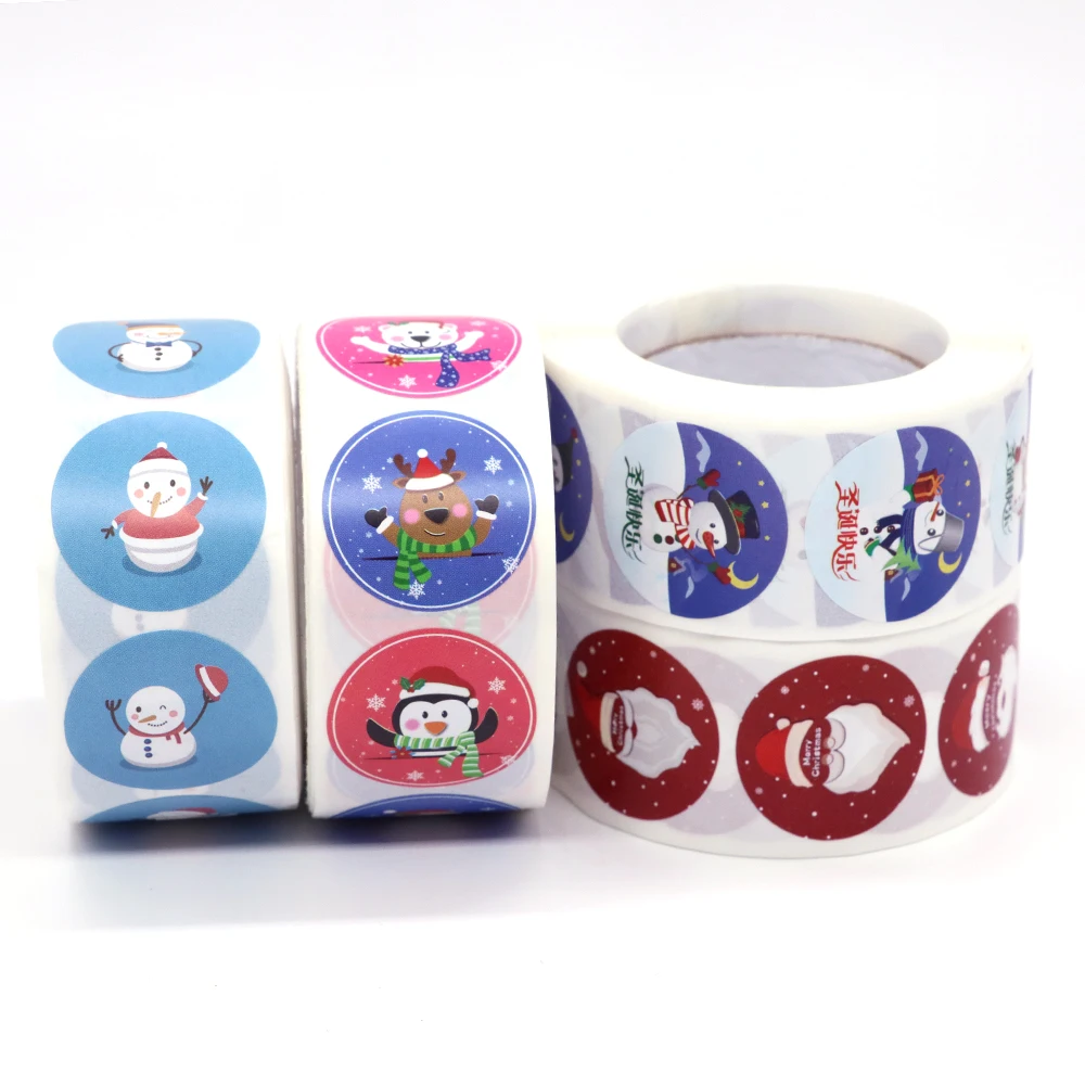 Cartoon Merry Christmas Stickers Decorative Sealing Sticker Envelope Self-adhesive Roll Packing Lables 500pcs For Kid Gift Party Stickers Scrapbooking Supplies