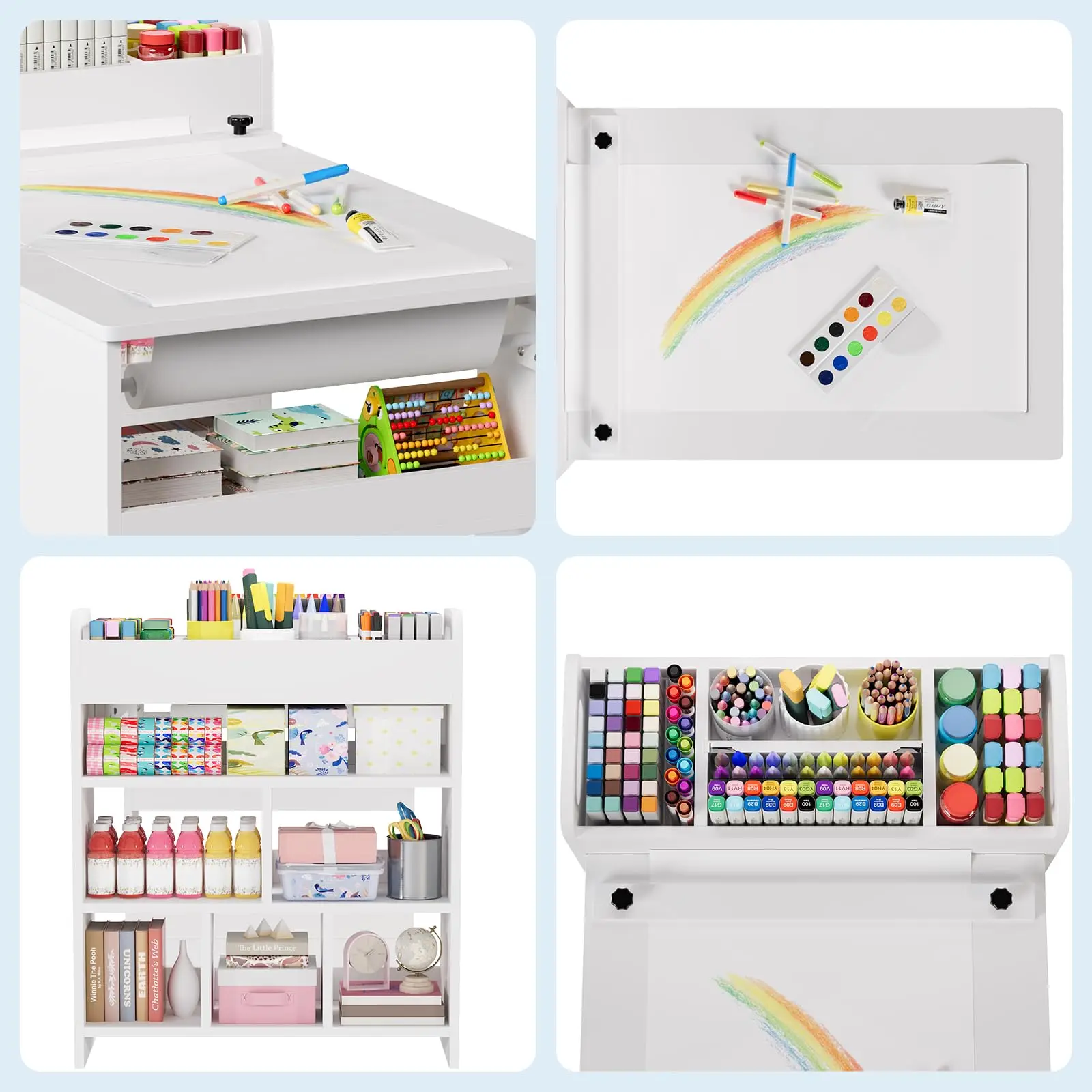 Kinder-Kunsttisch mit 2 Stühlen, Kleinkind-Basteltisch aus Holz mit Großen Aufbewahrungsregalen zum Schreiben und Zeichnen, Kinderzimmer – Detail 14