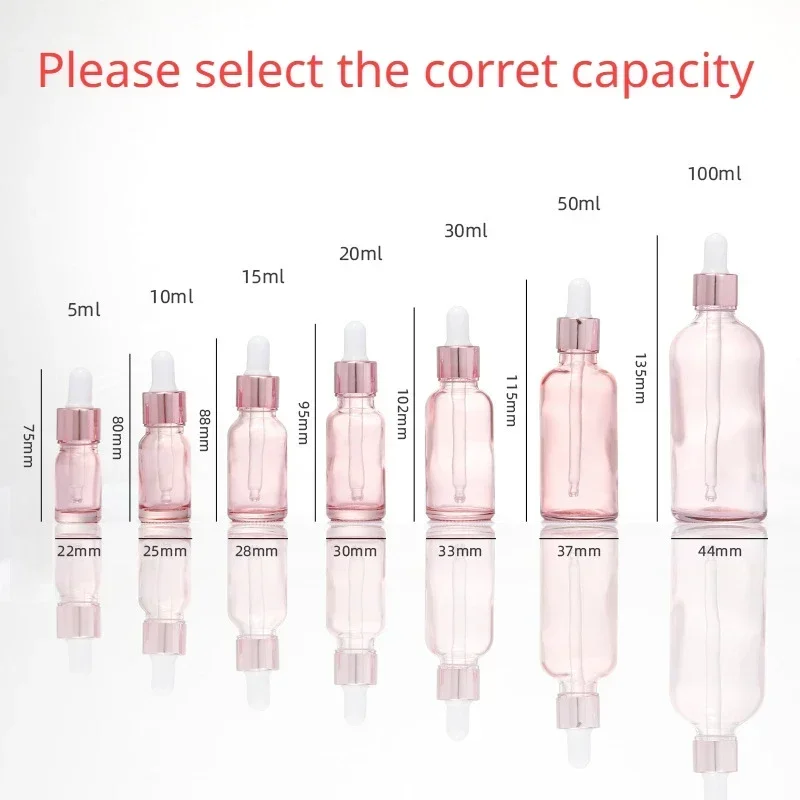 בקבוקי טיפה ניתנים למילוי עם מכסה ורוד בקוסמטיקה זכוכית ורודה נוזל ארומתרפיה לשמן מסאג' אתרי פיפטה