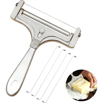 Cheese Cutter,manual Cheese Slicer with A Set of 4 Spare Wires, Stainless Steel, Casters, Adjustable Thickness
