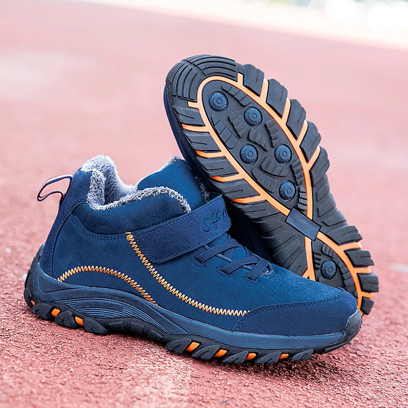

Outdoor Warm Fur Climbing Shoes for Men Wear-resistant Hiking Shoes for Men Fur Inside Male Snow Shoes with Plush