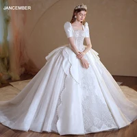 Jancember Customization Elegant Wedding Dresses For Women Ball Gown Square Collar Backless Beading Vestido Novia 2024 LSMX039