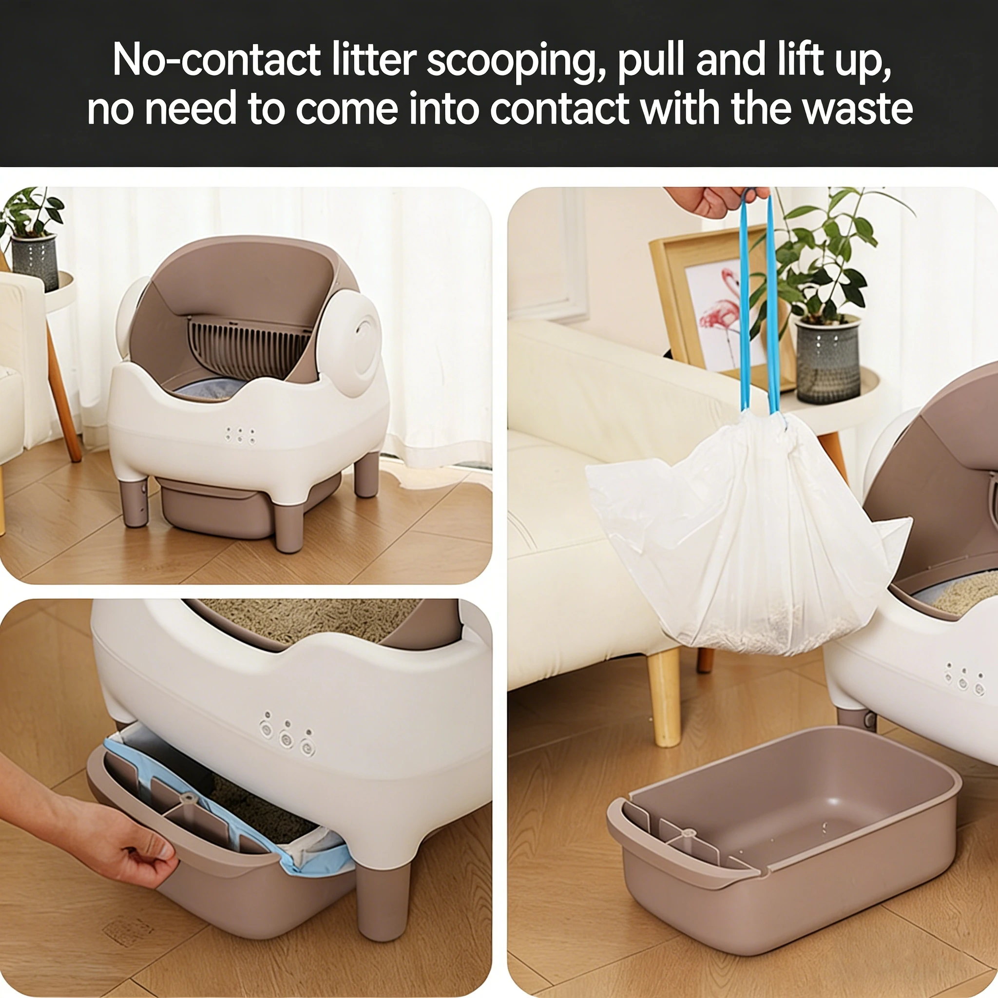 Lettiera elettrica automatica autopulente per gatti, design a cielo aperto, facile controllo degli odori, controllo tramite app, contenitore per rifiuti da 15 litri._voghion.com
