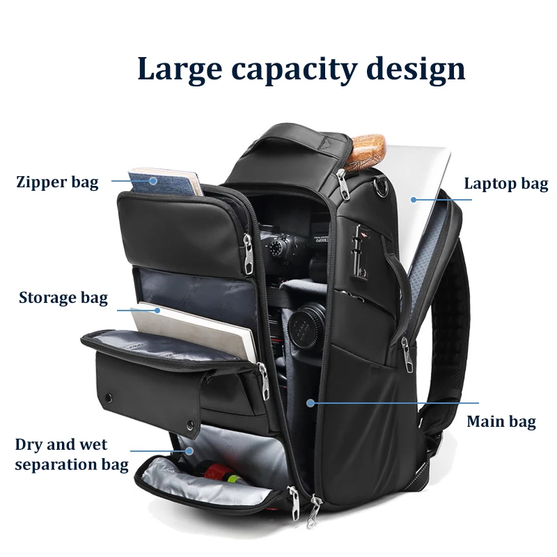 Men travel Professional SLR camera backpack With tripod bracket Detachable into a Anti-theft 40L travel 17 inch Laptop Backpack 3
