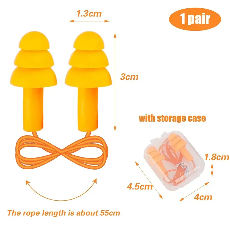 Silicone Corded Ear Plug Protector Anti Lost Reusable Hearing Protection Noise Reduction Safe Swimming Work Earplugs With Rope - Image 3