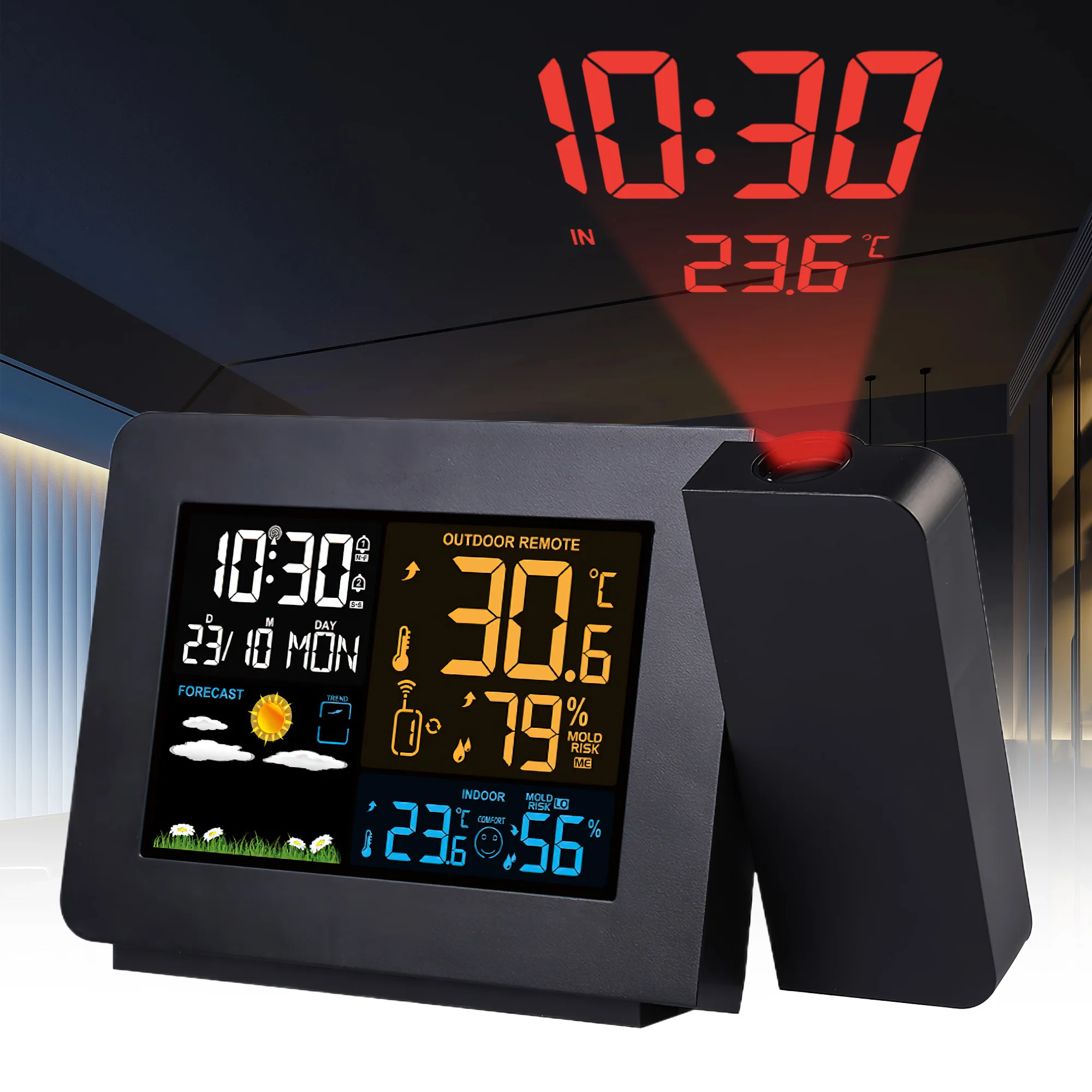 Fanju Multi Function Projection Alarm Clock Weather Clock Weather Forecast Electronic Clock
